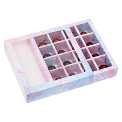 Коробка на 16 конфет с окном розовая 18х18х4 см ку-360,  ку-00360